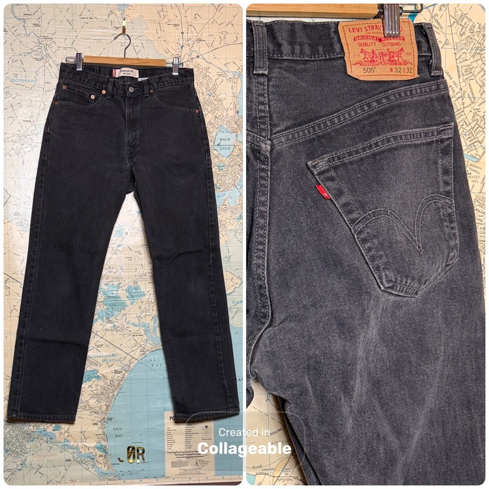 Levi's Men's 505 Vintage Washed Black Jeans, 32 x 32